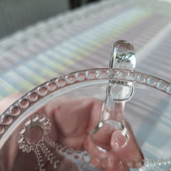 Antique Indiana Glass Jewel & Festoon Clear Glass Mini Loving Cup Three Handles - Picture 5 of 9